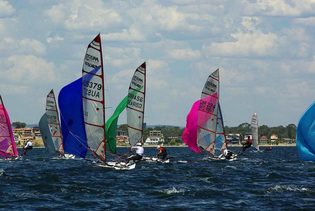 Mad moments after the top mark - The 2015 Musto High Performance Skiff World Championships in Perth WA photo copyright  Rick Steuart / Perth Sailing Photography http://perthsailingphotography.weebly.com/ taken at  and featuring the  class