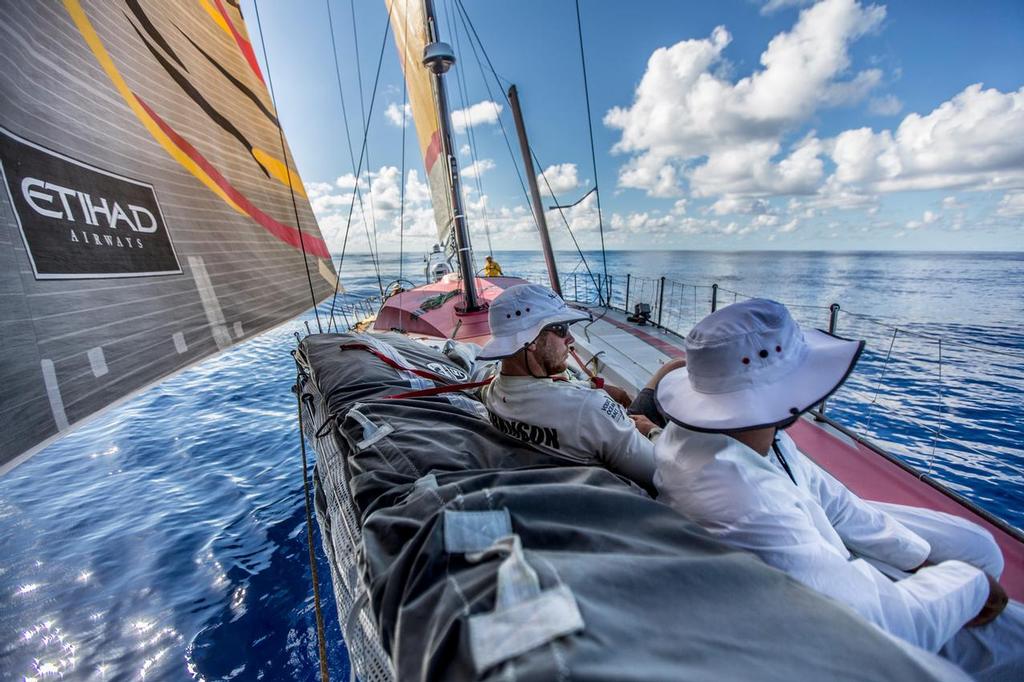 November 19, 2014. Leg 2 onboard Abu Dhabi Ocean Racing. The crew takes a break during these quiet days on board. © Matt Knighton/Abu Dhabi Ocean Racing