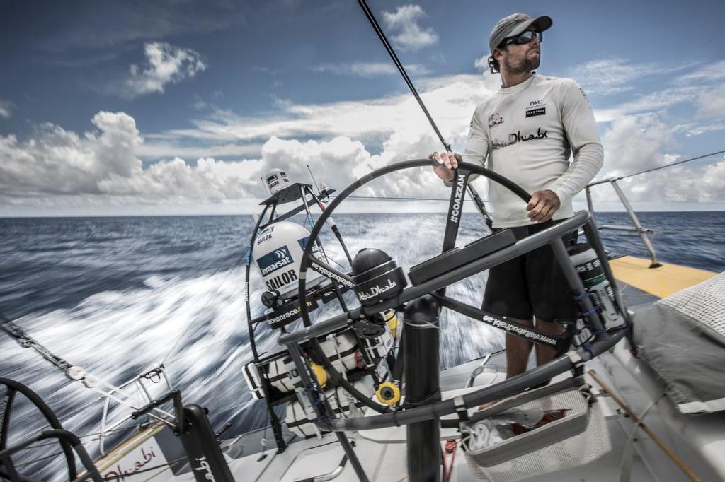 December 04, 2014. Leg 2 onboard Abu Dhabi Ocean Racing. Daryl Wislang at the helm photo copyright Matt Knighton/Abu Dhabi Ocean Racing taken at  and featuring the  class