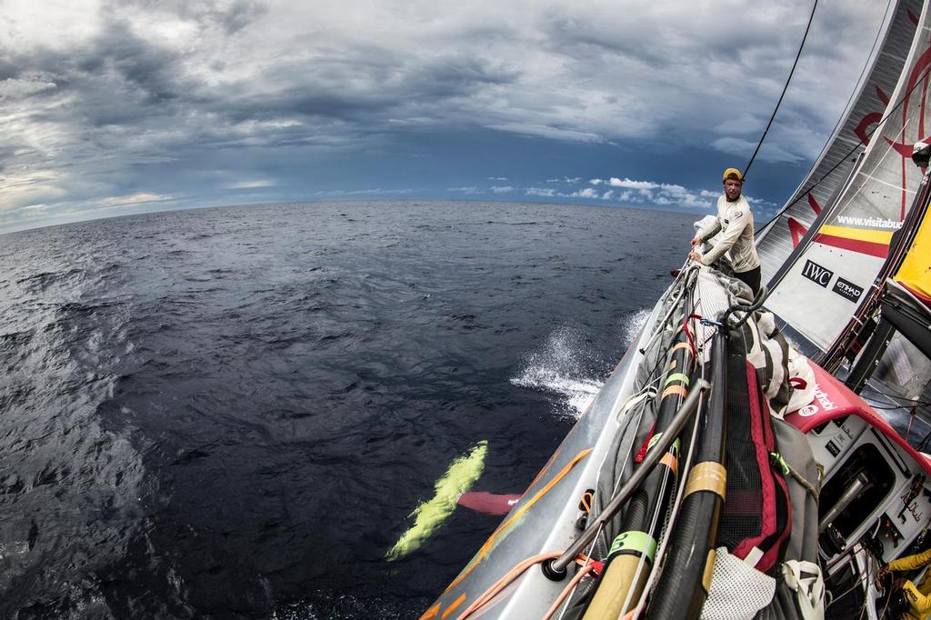 December 04, 2014. Leg 2 onboard Abu Dhabi Ocean Racing. Luke Parkinson during a sail change. © Matt Knighton/Abu Dhabi Ocean Racing