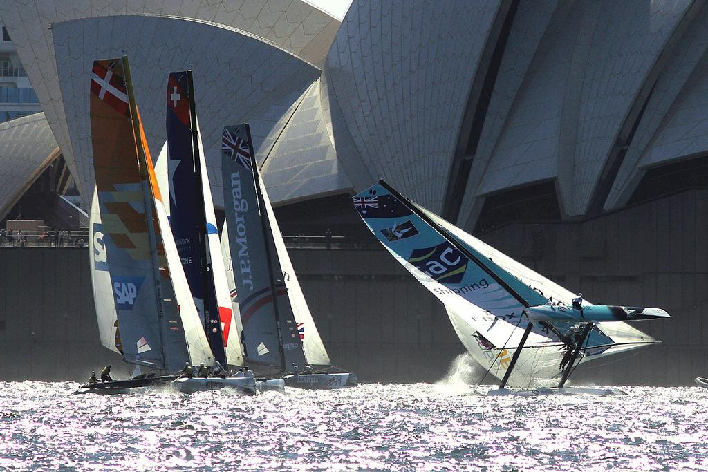 Gotta Love It 7's skipper Seve Jarvin sailed on Pindar in the Extreme Sailing Series - without much luck - Australian 18 Footers, League, Syd. Barnett Memorial Trophy,  Sunday, 14 December 2014, Sydney Harbour. photo copyright Australian 18 Footers League http://www.18footers.com.au taken at  and featuring the  class