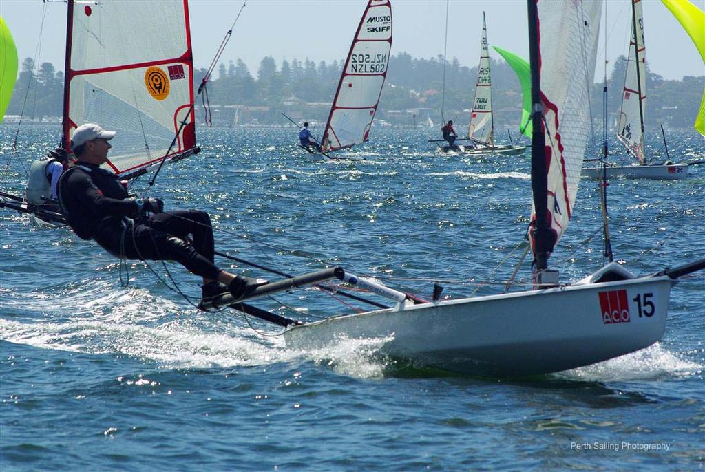 Grand Master Chris Sutherland on the upwind beat photo copyright  Rick Steuart / Perth Sailing Photography http://perthsailingphotography.weebly.com/ taken at  and featuring the  class