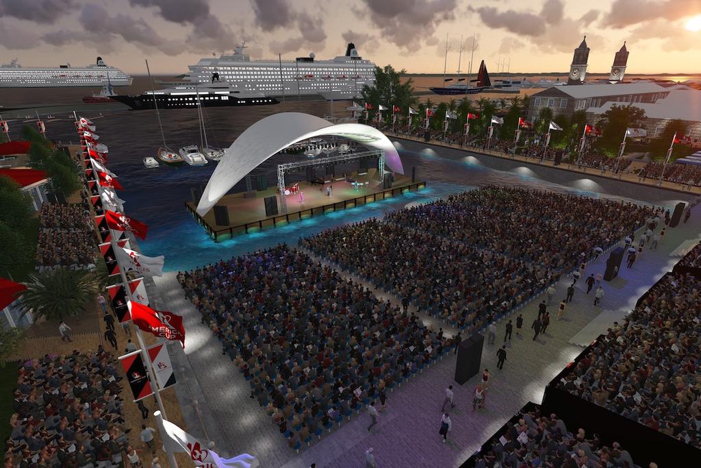  02/12/2014, New York (USA), 35th America's Cup, Venue Announcement Press Conference, Bermuda America's Cup Village Rendering, stage. photo copyright Americas Cup Media www.americascup.com taken at  and featuring the  class