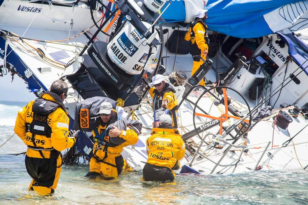 November 30, 2014. Team Vestas Wind on the Cargados Carajos Shoals as the crew remove gear.  © Brian Carlin - Team Vestas Wind