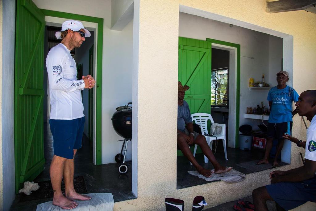 November 30, 2014. Team Vestas Wind in the Cargados Carajos Shoals Hilton aka the local coastguard accomodation. The team will stay on a boat for the second trip.  © Brian Carlin - Team Vestas Wind