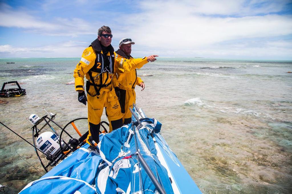 Team Vestas Wind aground on Cargados Carajos Shoals.  © Brian Carlin - Team Vestas Wind