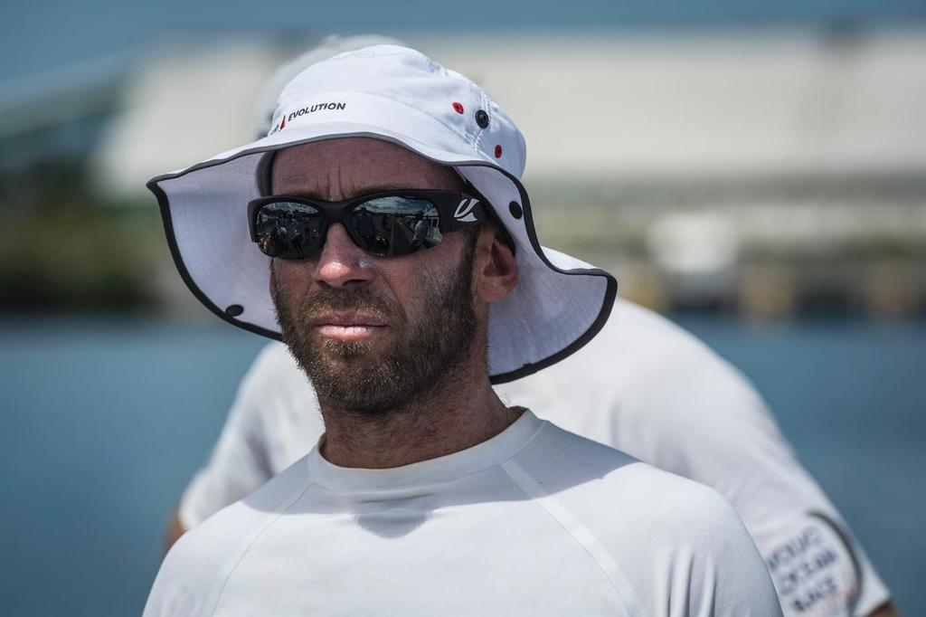 December 03, 2014. Team Vestas Wind crew member Maciel Cicchetti. arrives to Mauritius with all the equipment they rescued from the boat after grounding on the Cargados Carajos Shoals on the 29th November ©  Marc Bow / Volvo Ocean Race