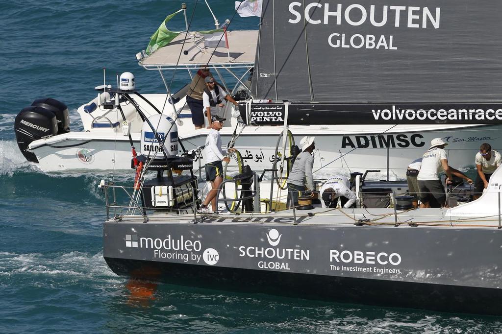 December 13, 2014. The Abu Dhabi arrivals; Dongfeng Race Team fight Team Brunel to the finish line. &copy;  Ainhoa Sanchez/Volvo Ocean Race