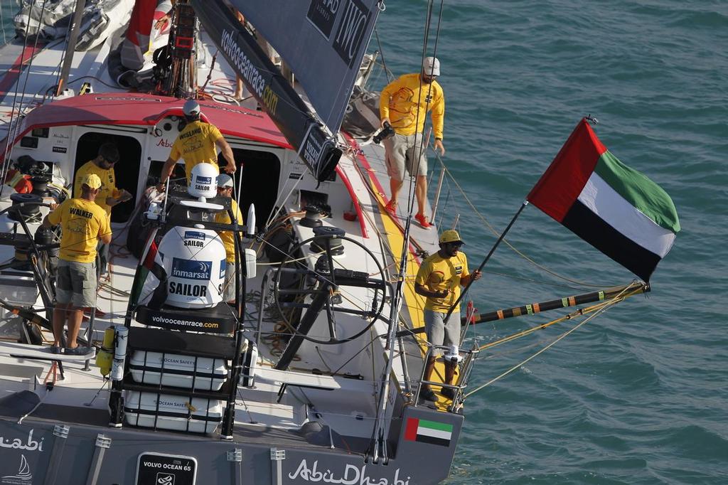 December 13, 2014. The Abu Dhabi Arrivals; Abu Dhabi Ocean Racing cross the finish line in 3rd place. &copy;  Ainhoa Sanchez/Volvo Ocean Race