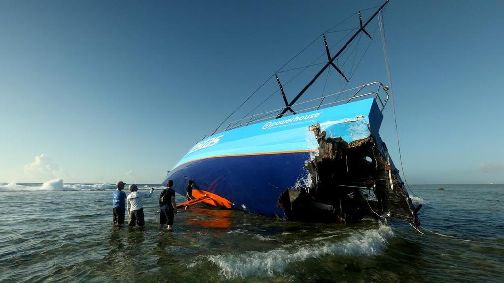 The damage to the port side is substantially less than the starboard side resting on the reef but both ruderes tore the after section out of the boat - St Brandon Island - Mauritius. © Shane Smart/Volvo Ocean Race http://www.volvooceanrace.com