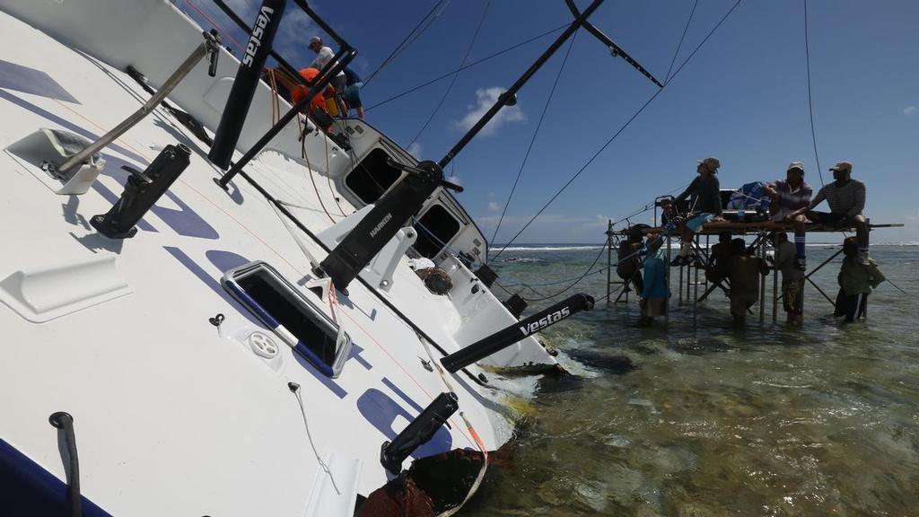 December 19, 2014. Team Vestas Wind salvage operation begins in St Brandon Island - Mauritius. photo copyright Shane Smart/Volvo Ocean Race http://www.volvooceanrace.com taken at  and featuring the  class