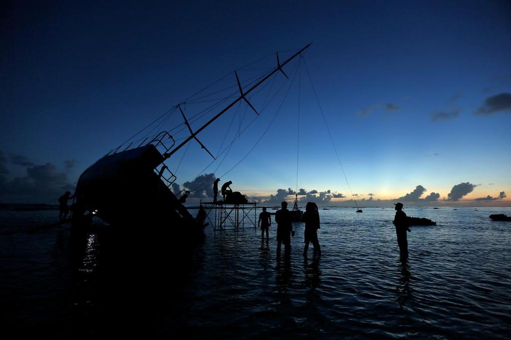 December 19, 2014. Team Vestas Wind salvage operation begins in St Brandon Island - Mauritius. photo copyright Shane Smart/Volvo Ocean Race http://www.volvooceanrace.com taken at  and featuring the  class