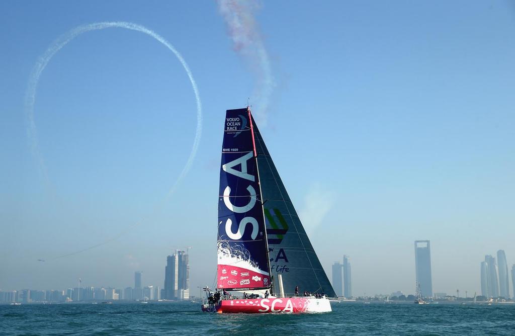 January 2, 2015. Team SCA win the Abu Dhabi In-Port Race. photo copyright Volvo Ocean Race http://www.volvooceanrace.com taken at  and featuring the  class