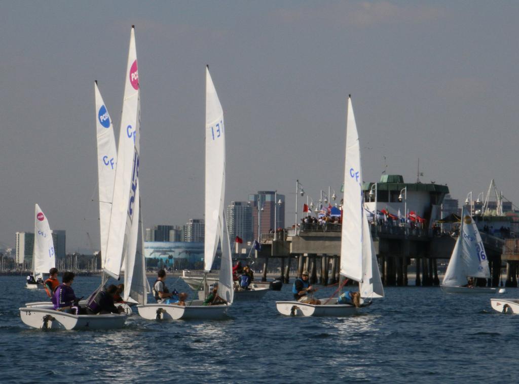 College fleet runs downwind toward the pier  - 30th Rose Bowl Regatta 2015 - Day one. © Rich Roberts