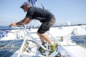 The bike fixed to the maxi trimaran Banque Populaire and used by Peyron to power the winches.  (Image source: Voile Banque Populaire France) photo copyright Crosbie Lorimer http://www.crosbielorimer.com taken at  and featuring the  class