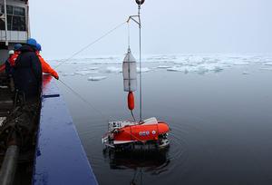The Nereid Under Ice vehicle is launched from the Alfred Wegener Institute's ice-breaker Polarstern during an expedition last summer. photo copyright Chris German - WHOI taken at  and featuring the  class