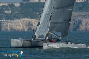 Peter Stoneberg's Prosail 40' Shadow was the pace setter at Saturday's GGYC Mid Winters, completing the 8.7 nm course 18 in 54 minutes and 14 seconds - Midwinters - 2014-15 The 44 Manuel Fagundes Seaweed Soup Regatta. photo copyright Erik Simonson/ pressure-drop.us http://www.pressure-drop.us taken at  and featuring the  class