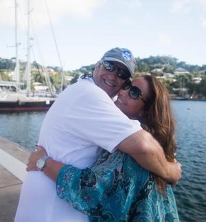 A special hug from Donna for Nigel Passmore after completing his first Atlantic crossing - RORC Transatlantic Race 2014. photo copyright RORC/Arthur Daniel and Orlando K Romain taken at  and featuring the  class