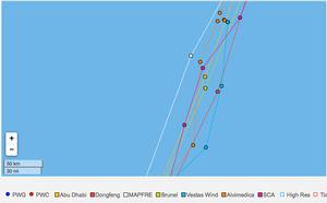 Higher level view of all boat tracks passing Cargados Carajos Shoals photo copyright PredictWind http://www.predictwind.com taken at  and featuring the  class