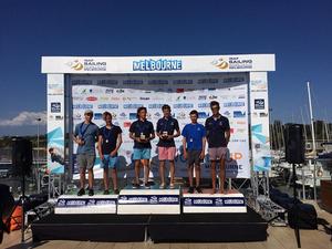 Tom Siganto and Kyle O’Connell on the podium at Sail Melbourne, Second place photo copyright Bronwen Hemmings taken at  and featuring the  class