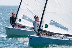 Mark Skelton (22) and Grant Wakefield (75) going for a bit of two-boat testing. - 2014 OK World Championships photo copyright  Alex McKinnon Photography http://www.alexmckinnonphotography.com taken at  and featuring the  class