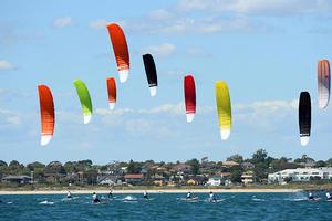 Kiteboarding fleet competeing in an World Sailing sanctioned event in Melbourne photo copyright Jeff Crow/ Sport the Library http://www.sportlibrary.com.au taken at  and featuring the  class