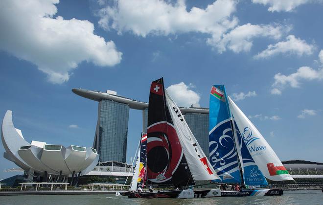 The Extreme Sailing Series 2014. Act 1. Singapore. Day 3 of racing.  © Lloyd Images