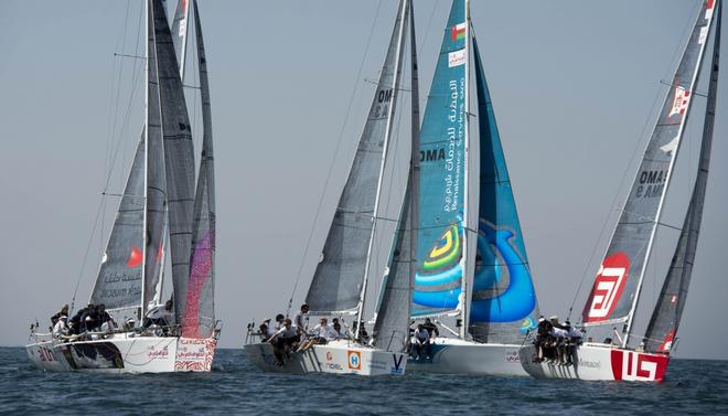 Leg seven mussanah-Muscat. EFG Bank (Monaco),Messe Frankfurt Sailing Team (EU),Team Delft Challenge – TU Delft (NED),Team Renaissance (OMA),Al-Thuraya Bank Muscat (OMA),Royal Navy of Oman (OMA) - EFG Sailing Arabia – The Tour 2014 © Lloyd Images