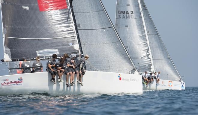 Leg seven mussanah-Muscat. EFG Bank (Monaco),Messe Frankfurt Sailing Team (EU),Team Delft Challenge – TU Delft (NED),Team Renaissance (OMA),Al-Thuraya Bank Muscat (OMA),Royal Navy of Oman (OMA) - EFG Sailing Arabia – The Tour 2014 © Lloyd Images