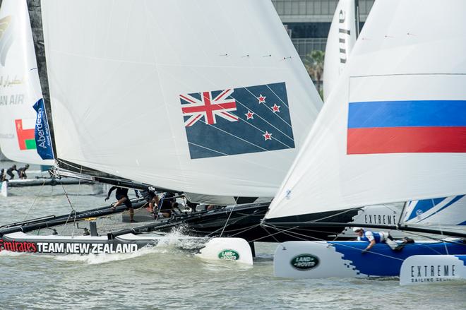 Emirates Team New Zealand. Day four of the Extreme Sailing Series regatta being sailed in Singapore.  © Chris Cameron/ETNZ http://www.chriscameron.co.nz
