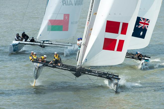 Oman Air, SAP and GAC Pindar. Day four of the Extreme Sailing Series regatta being sailed in Singapore. 23/2/2014 © Chris Cameron/ETNZ http://www.chriscameron.co.nz