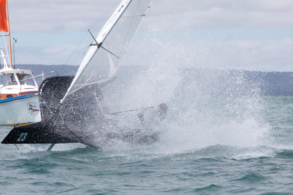 Richard Jackson wiping out on the finish line - 2014 KA Sail Victorian Moth State Championships photo copyright Cherrie Owen-Smith taken at  and featuring the  class