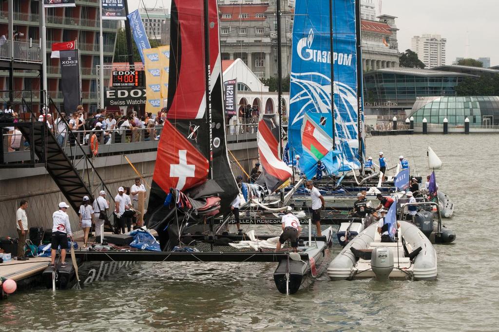 Extreme Sailing Series 2014 - Singapore. Ops dock in front of the Race Village photo copyright Guy Nowell http://www.guynowell.com taken at  and featuring the  class