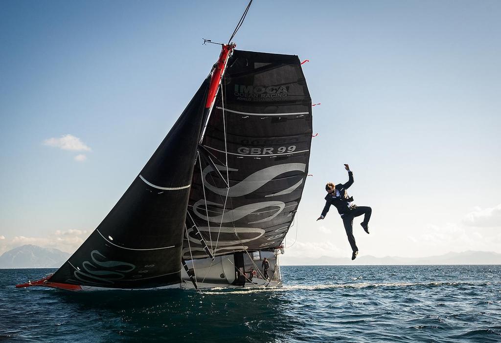 Pictures of Alex Thomson the skipper of the Hugo Boss IMOCA Open 60 race yacht walking up the mast of his yacht whilst sailing. 
Credit - Lloyd Images/Alex Thomson Racing photo copyright Lloyd Images/Alex Thomson Racing taken at  and featuring the  class