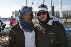 EFG BANK - Sailing Arabia The Tour 2014. Yachts arrive at millennium resort Mussanah (L-R) Khalood Al Uraimi (OMA),Huda Al Mashrafi (OMA) Al-Thuraya Bank Muscat 22-02-14  - EFG Sailing Arabia – The Tour 2014 photo copyright Lloyd Images taken at  and featuring the  class