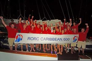 Line Honours and the Superyacht Class for Adela, the Jubilant crew dockside - 2014 RORC Caribbean 600 photo copyright  Kevin Johnson http://www.kevinjohnsonphotography.com/ taken at  and featuring the  class