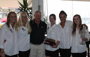Milly Bennett (far right) and her crew receiving the trophy from John Messenger, Marinassess. Credit CYCA Staff - Marinassess Womens Match Racing Regatta  2014 photo copyright CYCA Staff . taken at  and featuring the  class