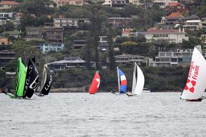 A rare sight - Gotta Love It 7 at the back of the fleet - JJ Giltinan Trophy, 2014 - Day 1 photo copyright Frank Quealey /Australian 18 Footers League http://www.18footers.com.au taken at  and featuring the  class