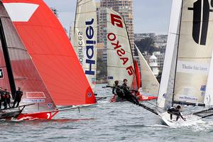 Leaders at the bottom mark - Day 3, JJ Giltinan Trophy, Race 1 photo copyright Frank Quealey /Australian 18 Footers League http://www.18footers.com.au taken at  and featuring the  class