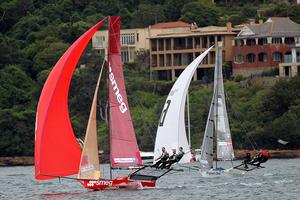 Smeg & Denmark&rsquo;s original Chia in Race 1 - JJ Giltinan Trophy, 2014 - Day 1 photo copyright Frank Quealey /Australian 18 Footers League http://www.18footers.com.au taken at  and featuring the  class