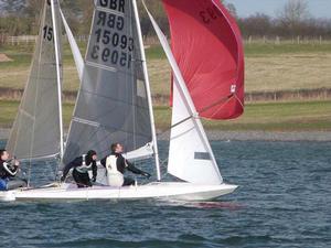Saturday's race winner Matt Burge &amp; Richard Wagstaff (Fireball) during the John Merricks Tiger Trophy at Rutland Water photo copyright  Alan Gillard taken at  and featuring the  class