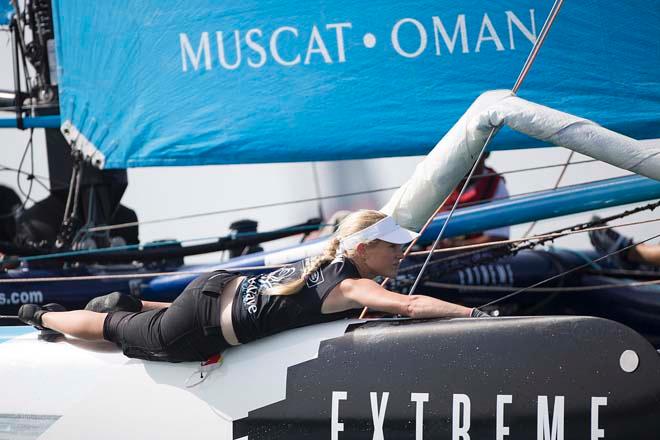 The Wave, Muscat  in action on day 3 of Act 2 in the 2014 Extreme Sailing Series © Lloyd Images/Extreme Sailing Series