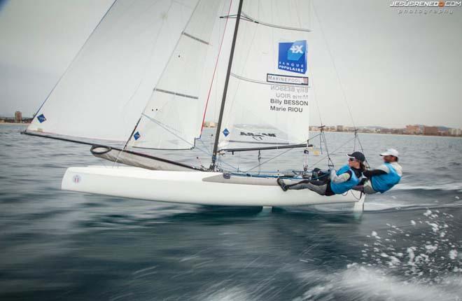 Billy Besson and Marie Riou (FRA), Nacra 17 - 2014 ISAF Sailing World Cup Mallorca, day 3 © Jesus Renedo / Sofia Mapfre http://www.sailingstock.com