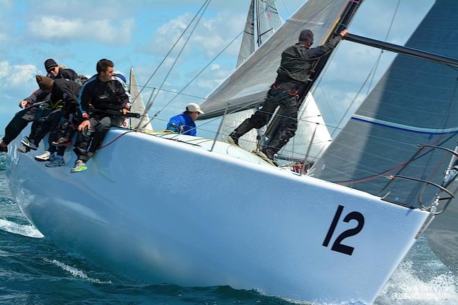 Skipper Kevin McNeil and his team aboard Nightshift hold the early lead at the Farr 40 Midwinters © Sara Proctor http://www.sailfastphotography.com