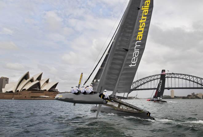 Team Australia and Oracle Team USA on Sydney Harbour ©  Andrea Francolini Photography http://www.afrancolini.com/