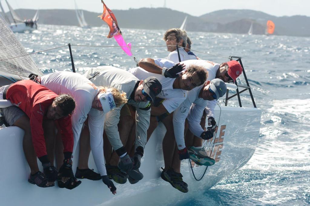 Puerto Rico’s Jaime Torres’ crew rides the rails on Melges 32, Smile and Wav - Day 1 St Thomas Int Regatta . © Dean Barnes