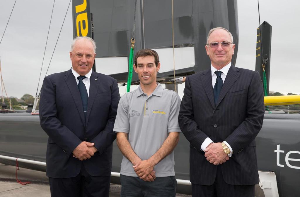 Iain Murray, Matt Belcher (skipper) and Sandy Oatley - Team Australia launch  ©  Andrea Francolini Photography http://www.afrancolini.com/