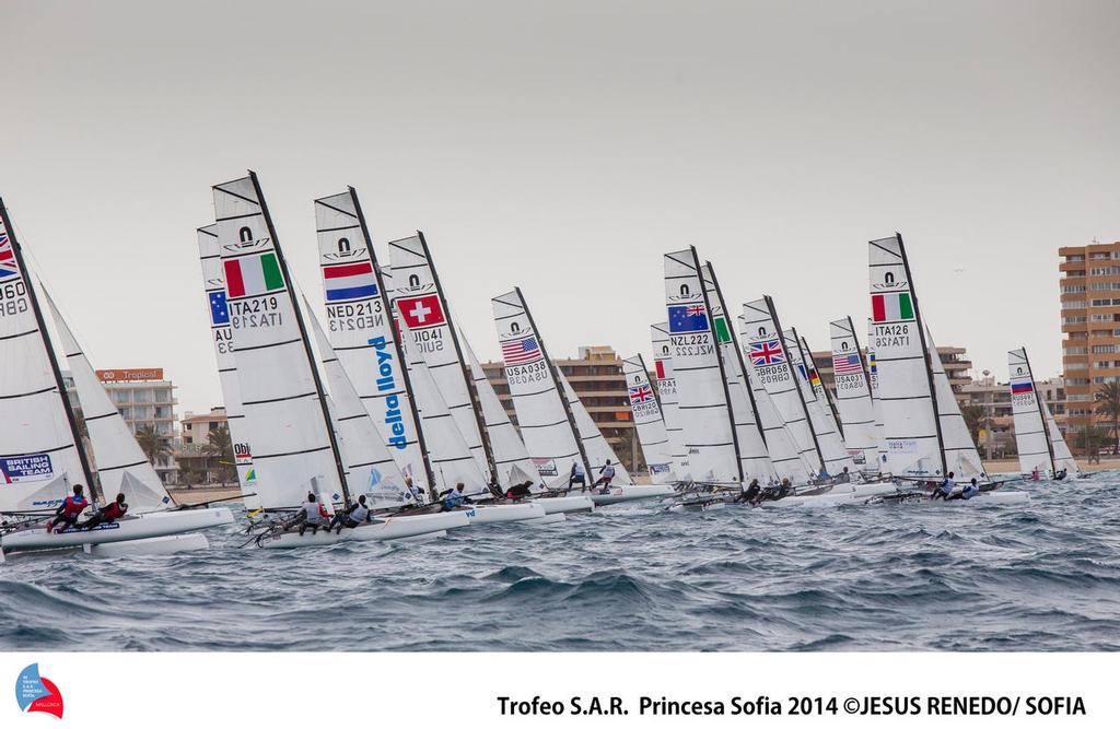 Nacra 17 start on Day 3 of the ISAF Sailing World Cup Palma photo copyright  Trofeo S.A.R. Princesa Sofia / Jesus Renedo http://www.trofeoprincesasofia.org/ taken at  and featuring the  class