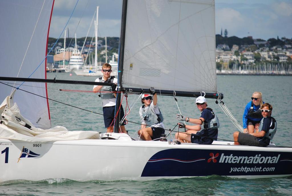 Hutt International Boys School with coach Michelle Tait - HARKEN Schools Regatta © YTP Media