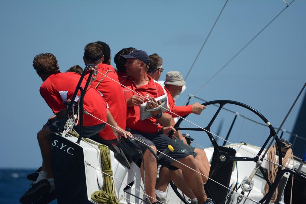 Riding the rails on the RP 52, Scarlett Runner; Australia's Robert Date at the helm. Credit: Dean Barnes - St. Thomas International Regatta - Press Release Photos photo copyright Dean Barnes taken at  and featuring the  class